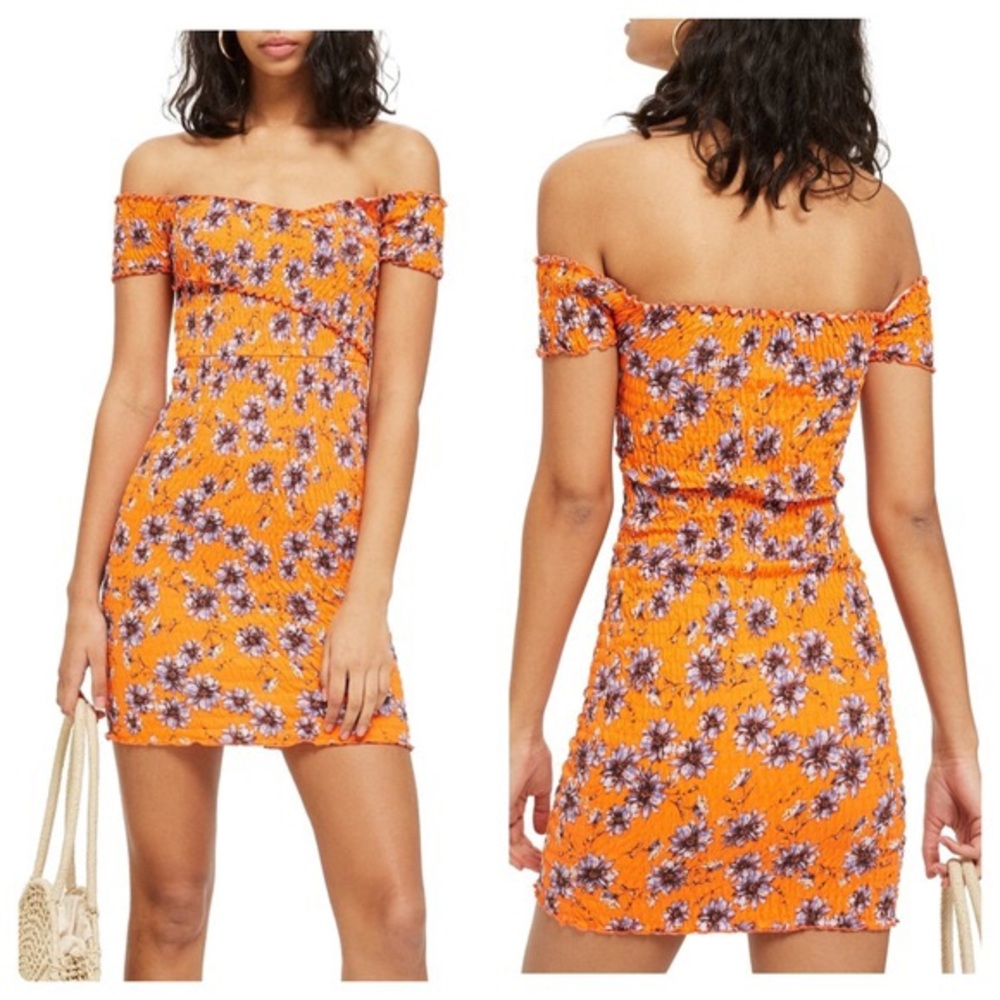 Topshop Off the Shoulder Body-Con Floral Dress